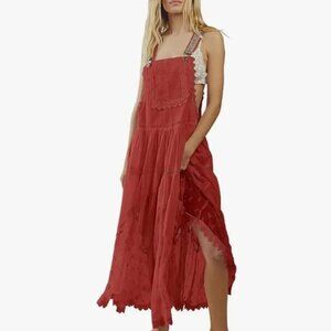 Cutout Side Overall Bib Tiered Maxi Dress